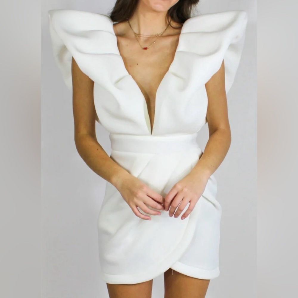White Ruffled scuba dress - Picture 6 of 6